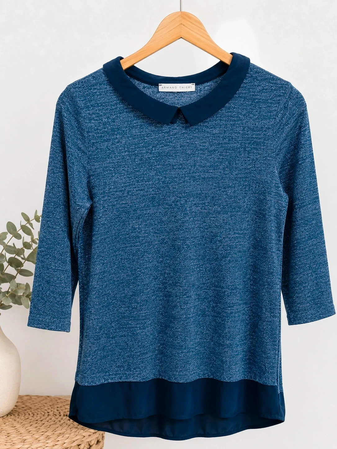 Pull fin brillant Armand Thiery bleu col Claudine – Taille M (voir mesures)